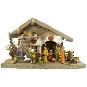 Krippenursel Krippe »Weihnachtskrippe Moorsbrunn mit LED inkl. 12-tlg. Figurensatz F 650-7« (12-tlg), Handbemalte Figuren