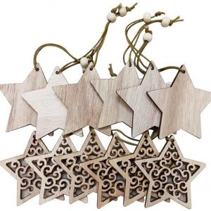 kueatily Hänge-Weihnachtsbaum »12 Stück Weihnachten Anhänger Holz Christbaumschmuck Weihnachtsanhänger Deko Verzierungen (Stern)« (12 St)