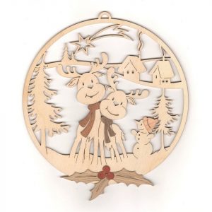 Kuhnert Dekoobjekt »19148, Fensterbild Elche mit Schneemann,«, Weihnachtsmotiv zum Aufhängen, Holzarbeit – Made in Germany