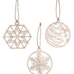 Levandeo® Christbaumschmuck, 3er Set Deko-Anhänger Weihnachten Holz Birkenholz Schneeflocke Kugel Baumschmuck