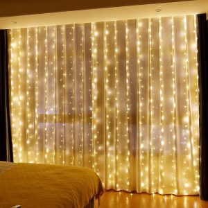 Leway LED-Lichtervorhang »Lichtervorhang 3x3m LED Lichterkette Vorhang, 300 LED in Lichterkette 8 Modi Dimmbar mit Fernbedienung und Timer...