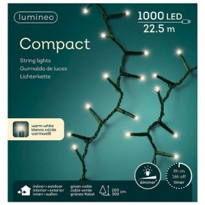Lumineo LED-Lichterkette »Lumineo Lichterkette Compact 1000 LED's 22,5 m warm weiß, grünes Kabel«, Indoor & Outdoor, dimmbar, 8h-Timer,...