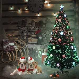LZQ Künstlicher Weihnachtsbaum »PVC Weihnachtsbaum Künstlicher mit LED Glasfaser und Schneeflocken«, Weihnachtsdeko Christbaum, Lichterbaum aus…