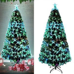 LZQ Künstlicher Weihnachtsbaum »PVC Weihnachtsbaum Künstlicher mit LED Glasfaser«, Lichterbaum aus Grün PVC und Metall Ständer