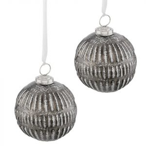 Macosa Home Weihnachtsbaumkugel (2 St), Christbaumkugeln 2 Stück Silber/Schwarz Ø 9,5 cm Metall Weihnachtsdeko Baumschmuck Türkranz-Anhänger...