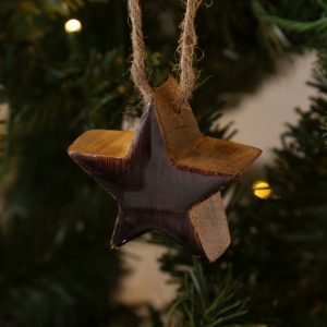 MARELIDA Christbaumschmuck »Holzstern Weihnachtsstern Hängestern Anhänger Jute Kordel emailliert schwarz«