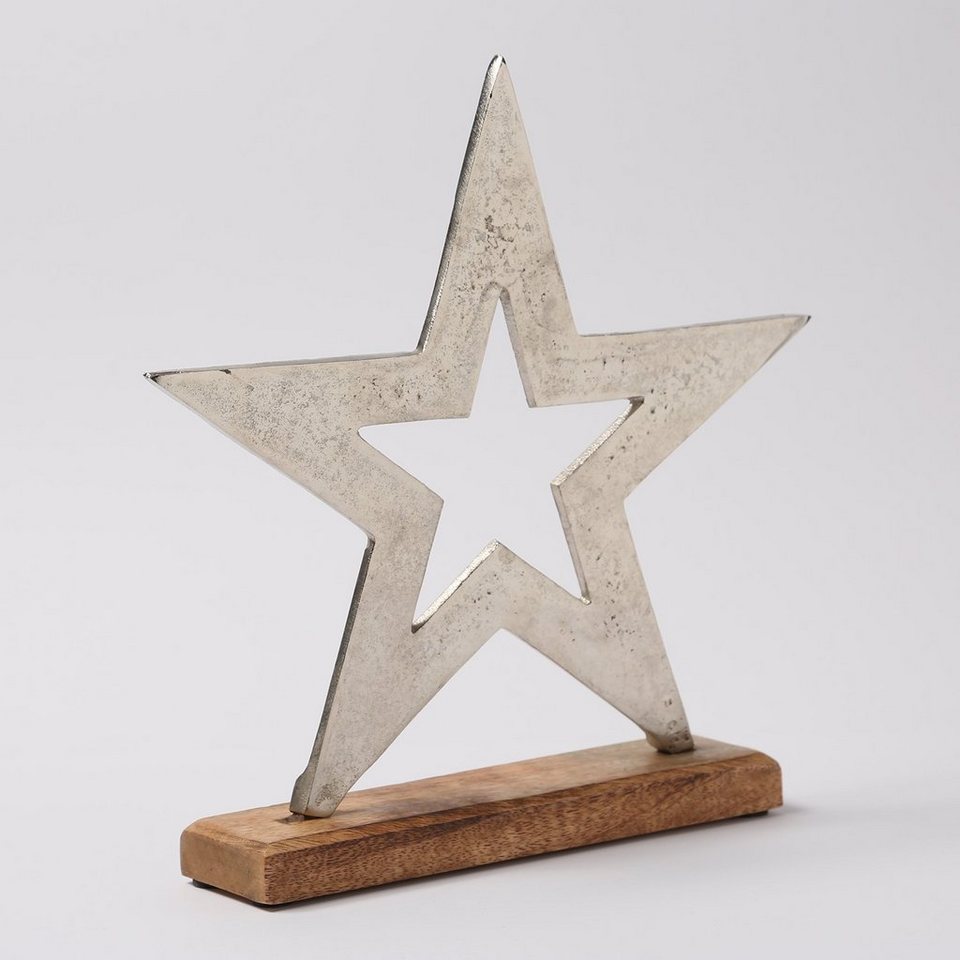 MARELIDA Dekoobjekt »Dekostern Metallstern stehend Mangoholz H: 28,7cm Weihnachtsdeko natur silber« (1 St) – Bild 2