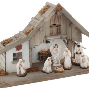 my home Krippe (9-tlg), aus Holz mit LED-Laterne, inklusive Krippenfiguren