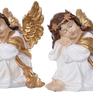 Myflair Möbel & Accessoires Engelfigur, (Set, 2 St.), mit beleuchtetem Haarkranz, Höhe ca. 18 cm