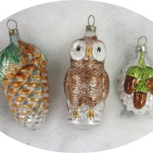Nostalgie Christbaumschmuck UG Christbaumschmuck (3-tlg), "Nostalgische Eule, Zapfen und Blatt"