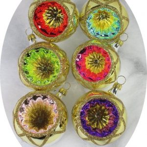 Nostalgie Christbaumschmuck UG Christbaumschmuck (6-tlg), Reflexkugeln 6cm, silbern, gold/bunt