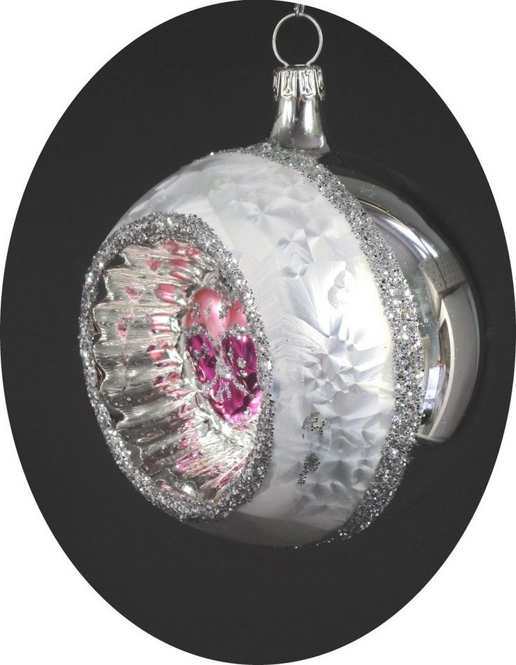 Nostalgie Christbaumschmuck UG Christbaumschmuck (6-tlg), "Reflexkugeln 8 cm, silbern, Eislack und Veilchen" – Bild 2