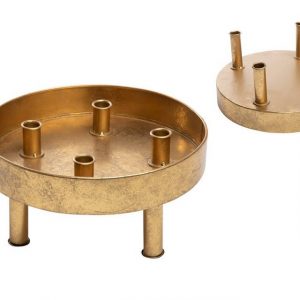 Parts4Living Adventskranz »Metall Tablett mit 4 Stabkerzenhaltern Adventsgesteck zum Dekorieren Weihnachtsdeko rund beidseitig verwendbar gold...