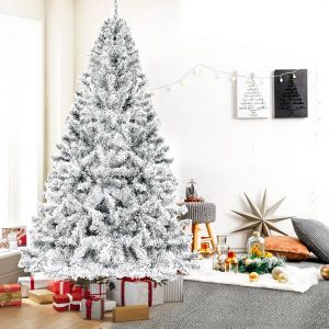 PHOEBE CAT Künstlicher Weihnachtsbaum, Tannenbaum mit Schnee, 228cm Christbaum mit 350 warmweißen LED-Leuchten, Metallständer und 1250 Spitzen PVC…