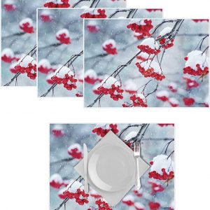 Platzset, »Artipics Tischsets Winterbeeren Platzsets Abwaschbar Aus Kunststoff 4 Stück je 42 x 30 cm Platzdeckchen Winter Weihnachten Tischdeko Für…