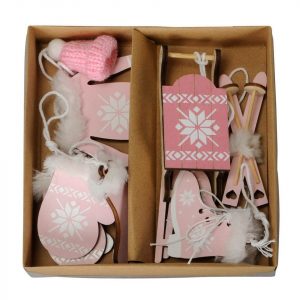 Posiwio Weihnachtsbaumkugel »Anhänger MOUNTAIN rosa weiß aus Holz Weihnachtsanhänger Schlittschuhe Skier 6tlg.«