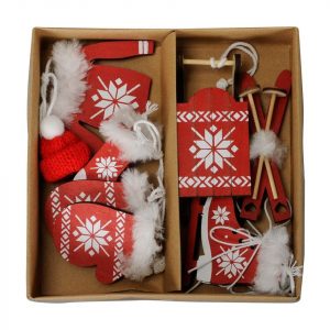Posiwio Weihnachtsbaumkugel »Anhänger MOUNTAIN rot weiß aus Holz Weihnachtsanhänger Schlittschuhe Skier 6tlg.«