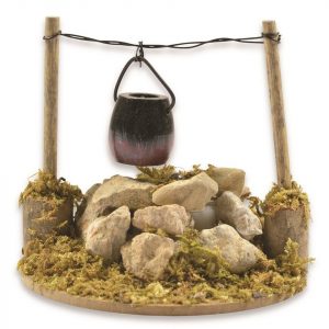 RIFFELMACHER & WEINBERGER Krippen-Zubehör »Feuerstelle mit Kessel und LED-Beleuchtung 78347 – Rot, Zubehör Modelleisenbahn Krippe Wehnachtsdekoration«