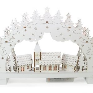 RIFFELMACHER & WEINBERGER LED Schwibbogen »Dorflandschaft mit Kirche 32 x 21 cm 76509, Weiß – Fensterleuchter Weihnachtsdekoration« (1-tlg)