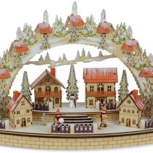 RIFFELMACHER & WEINBERGER Schwibbogen »Winterdorf mit Kerzen 45 x 33 cm 76228, Natur / Rot – Fensterleuchter Weihnachtsdekoration« (1-tlg)