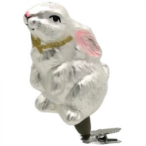 Schatzhauser Christbaumschmuck »Osterhase, Hase auf Clip, weiß goldene Schleife« (1-tlg), mundgeblasen, handbemalt