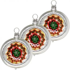 Schatzhauser Weihnachtsbaumkugel »Reflexkugel silber Ø 6cm, Reflex grün/rot/gold« (3 St), mundgeblasen, handbemalt