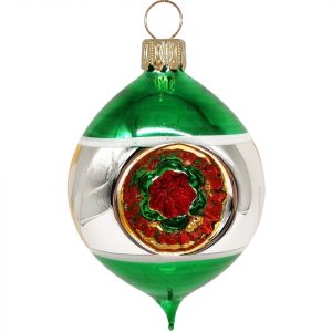 Schatzhauser Weihnachtsbaumkugel »Retro Doppel – Reflexolive silber/grün Ø 5cm/ 7cm« (1 St), mundgeblasen, handbemalt