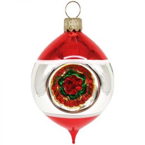Schatzhauser Weihnachtsbaumkugel »Retro Doppel – Reflexolive silber/rot Ø 5cm/ 7cm« (1 St), mundgeblasen, handbemalt