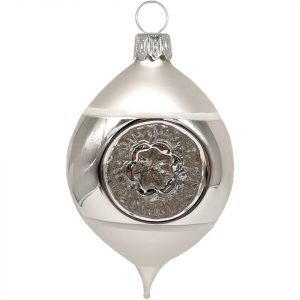 Schatzhauser Weihnachtsbaumkugel »Retro Doppel - Reflexolive silber/weiß Ø 5cm/ 7cm« (1 St), mundgeblasen, handbemalt