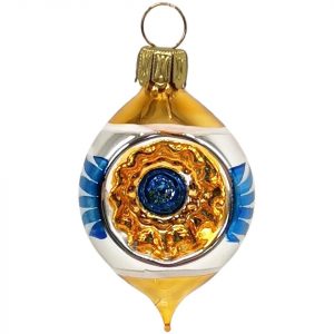 Schatzhauser Weihnachtsbaumkugel »Retro Mini Reflexolive silber/blau/gold Ø 4cm/ 5,5cm« (1 St), mundgeblasen, handbemalt