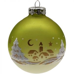 Schatzhauser Weihnachtsbaumkugel »Winterdorf Landschaft grün/weiss halbtransparent Ø 8cm« (1 St), Maschinenkugel, bedruckt