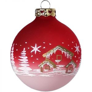 Schatzhauser Weihnachtsbaumkugel »Winterdorf rot/weiss halbtransparent Ø 8cm« (1 St), Maschinenkugel, bedruckt