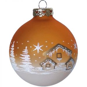 Schatzhauser Weihnachtsbaumkugel »Winterdorf safrangelb/weiss halbtransparent Ø 8cm« (1 St), Maschinenkugel, bedruckt