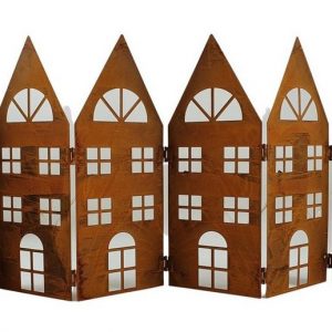 sesua Weihnachtsstadt »Metall Häuser – Silhouette in Rostoptik mit LED Lichterkette 96x40cm«