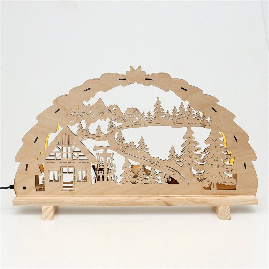 Schwibbogen Tannenbaum Mit Figuren – 40 X 43 Cm | Original Erzgebirgische Volkskunst Aus Holz | Elektrisch Beleuchtet