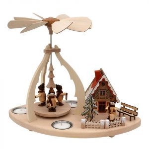 SIGRO Weihnachtspyramide »Holz Teelicht-Tischpyramide Szene Winterfiguren«