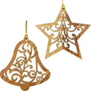 SIKORA Christbaumschmuck »OH-SET11 Baumschmuck Olivenholz Anhänger aus Bethlehem STERN und GLOCKE mit Ornamenten 2er Set«