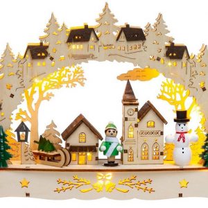 SIKORA Schwibbogen »LB63s kleiner LED Holz Schwibbogen Dorfkirche mit Laternen L: 27 cm«