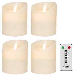 SOMPEX LED-Kerze »4er Set Flame LED Kerzen elfenbein 10cm« (Set, 5-tlg., 4 Kerzen, Höhe 10cm, Durchmesser 8cm, 1 Fernbedienung), fernbedienbar,…