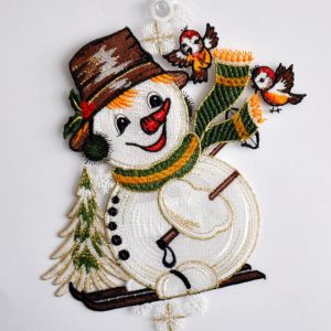 Stickereien Plauen Fensterbild »Schneemann mit Schal«, (1 St.)