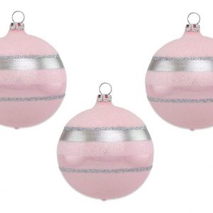 Thüringer Glasdesign Weihnachtsbaumkugel »Ø 8 cm – Glitterstreifen Rosa Opal« (3 St), aus Glas