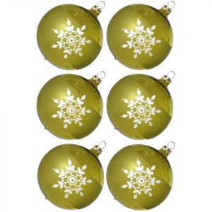 Thüringer Glasdesign Weihnachtsbaumkugel »Weihnachtskugel-Set Kristallblüten moosgrün« (6 St), mundgeblasen, handdekoriert