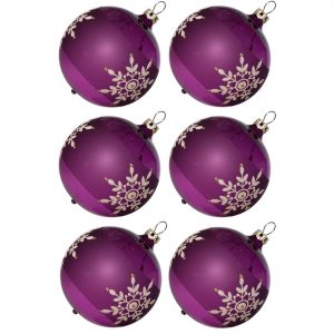 Thüringer Glasdesign Weihnachtsbaumkugel »Weihnachtskugel-Set Kristallblüten heide« (6 St), mundgeblasen, handdekoriert