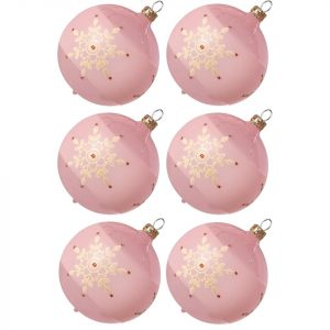 Thüringer Glasdesign Weihnachtsbaumkugel »Weihnachtskugel-Set Kristallblüten rosa« (6 St), mundgeblasen, handdekoriert