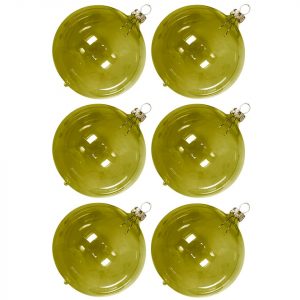Thüringer Glasdesign Weihnachtsbaumkugel »Weihnachtskugel-Set moosgrün transparent« (6 St), mundgeblasen
