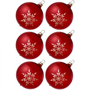 Thüringer Glasdesign Weihnachtsbaumkugel »Weihnachtskugeln-Set Kristallblüten rot, transparent« (6 St), mundgeblasen, handdekoriert