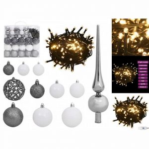 vidaXL Christbaumschmuck »120-tlg Weihnachtskugel-Set mit Spitze 300 LEDs Weiß Grau«
