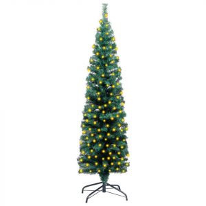 vidaXL Künstlicher Weihnachtsbaum »Künstlicher Weihnachtsbaum Schlank LEDs Ständer Grün 120 cm PVC«