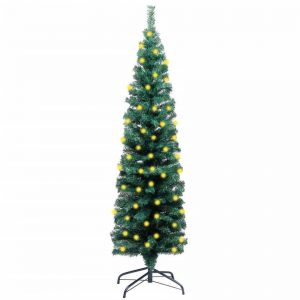 vidaXL Künstlicher Weihnachtsbaum »Künstlicher Weihnachtsbaum Schmal LEDs Ständer Grün 150 cm PVC«