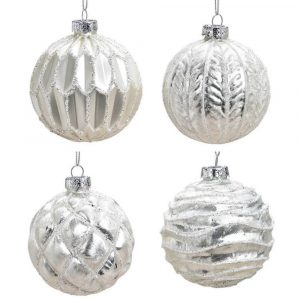 Weihnachtskugel aus Glas Silber 8 cm 4er Set